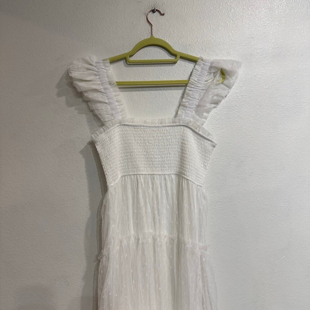 Blu Pepper White Swiss Dot Tulle Tiered Maxi Dress Sz S - Picture 9 of 11